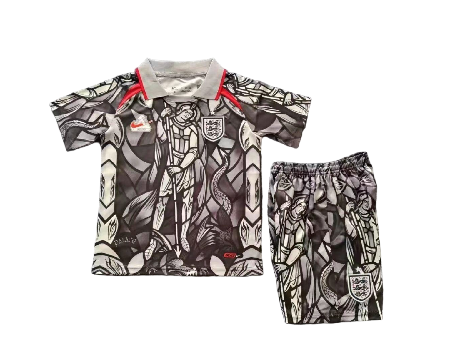 England Football Jersey X Palace Pre-Match Kids Jersey & Shorts Kit 2026 World Cup Edition in Gray