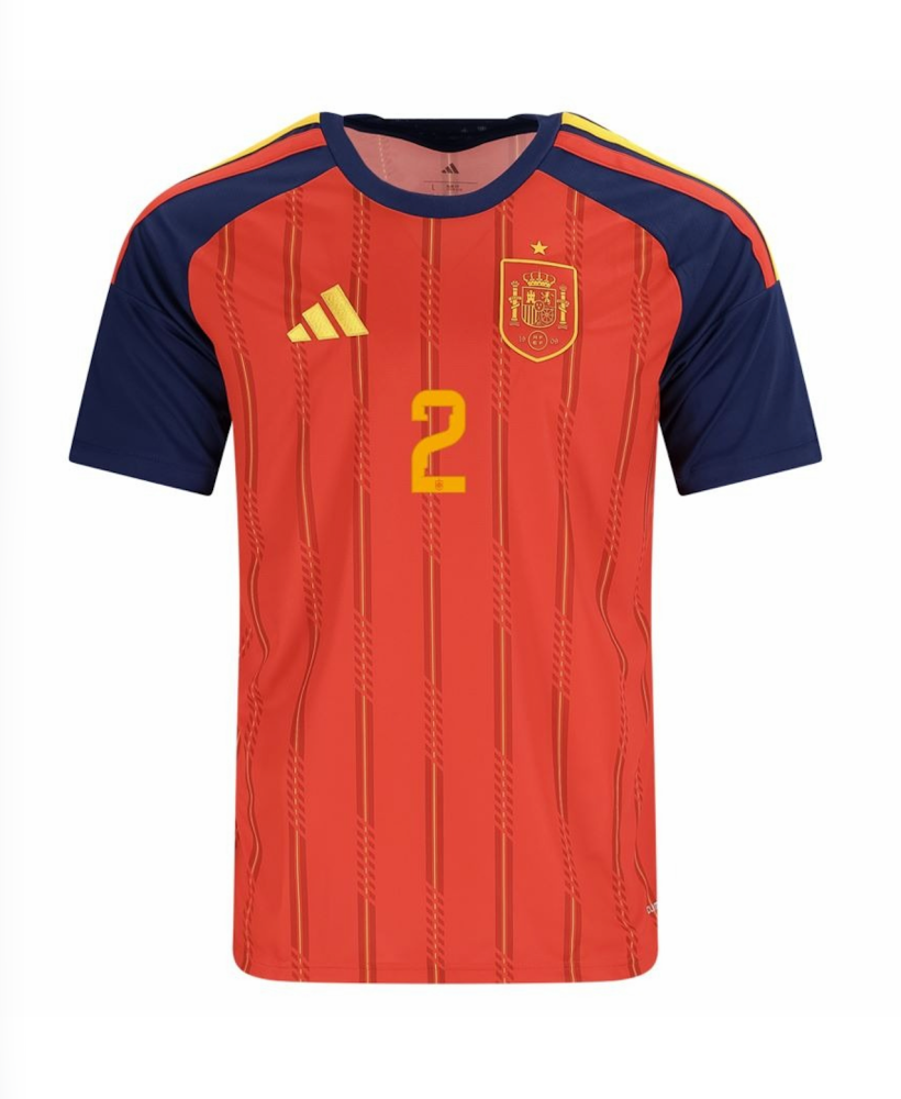 CARVAJAL #2 Spain Football Jersey Home Custom Shirt World Cup 2026
