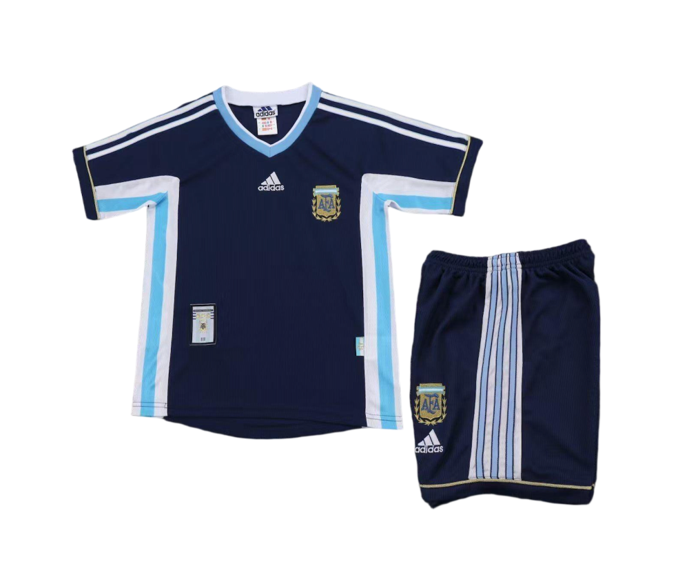 Argentina Retro Away Soccer Uniform Kids Kit Jersey+Shorts World Cup 1998