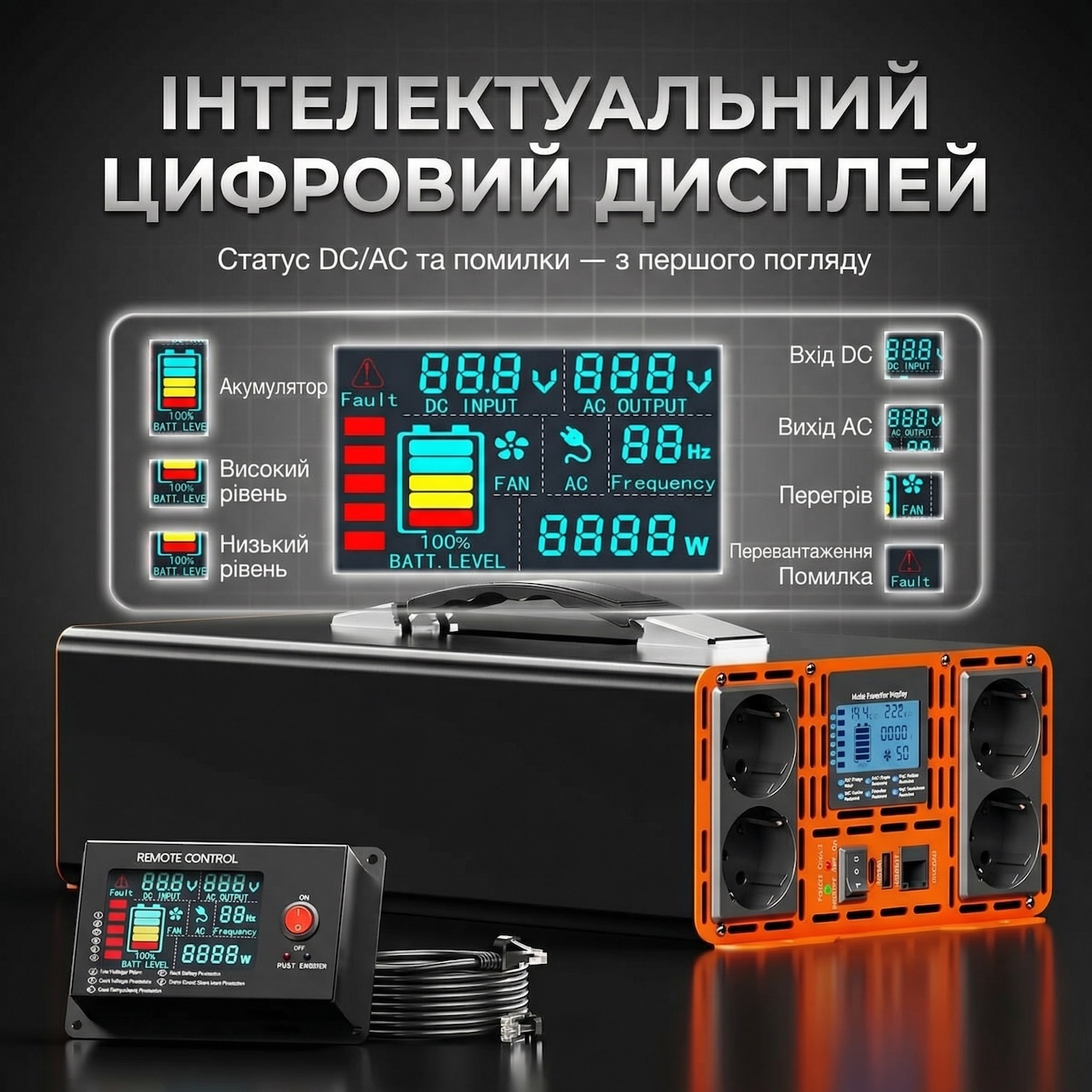 Інвертор 12В/24В 3500Вт Чиста Синусоїда (Пікова 7000Вт) — HOULI Опт | Склад у Польщі