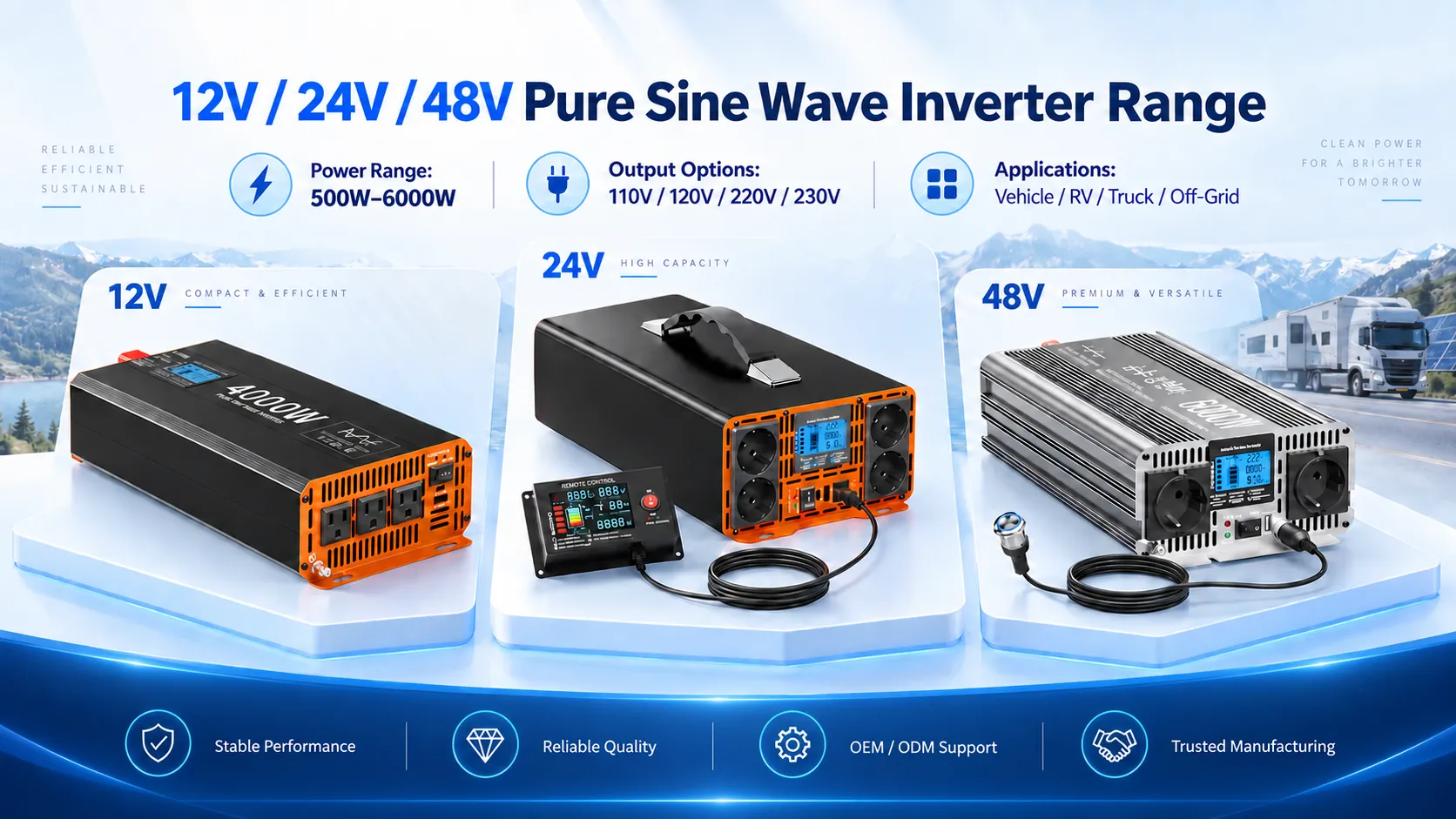 HOULI 12V 24V 48V pure sine wave inverter manufacturer product range