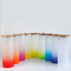 Sublimation Ombre Glass Tumbler with Bamboo Lid