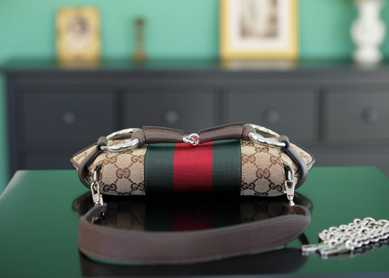 Gucci Horsebit Chain Umhängetasche Größe: 27 x 11,5 x 5 cm
