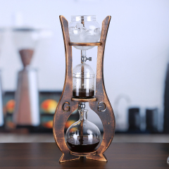 Artisanal Cold Brew Coffee Maker – 1000ml Borosilicate Glass Tower with Carbonized Wood Stand, Slow Drip Iced Coffee System