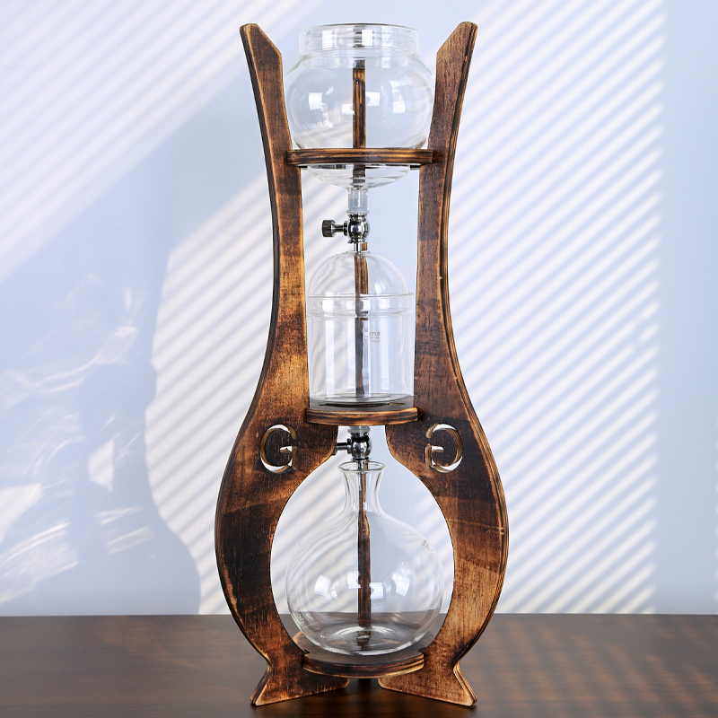 Artisanal Cold Brew Coffee Maker – 1000ml Borosilicate Glass Tower with Carbonized Wood Stand, Slow Drip Iced Coffee System