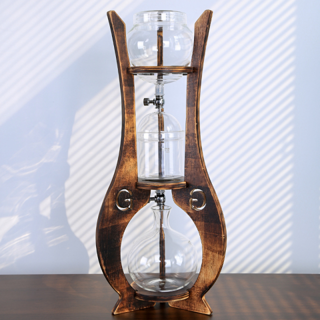 Artisanal Cold Brew Coffee Maker – 1000ml Borosilicate Glass Tower with Carbonized Wood Stand, Slow Drip Iced Coffee System