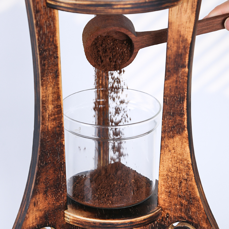 Artisanal Cold Brew Coffee Maker – 1000ml Borosilicate Glass Tower with Carbonized Wood Stand, Slow Drip Iced Coffee System