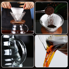 Premium Borosilicate Glass Coffee Carafe – Heat-Resistant 1000ml Coffee Server with Wooden Handle & Drip-Free Spout