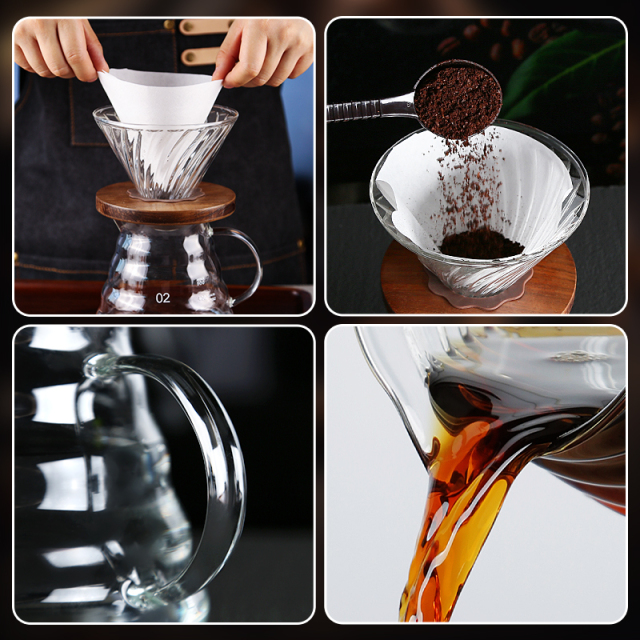 Premium Borosilicate Glass Coffee Carafe – Heat-Resistant 1000ml Coffee Server with Wooden Handle & Drip-Free Spout