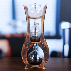 Artisanal Cold Brew Coffee Maker – 1000ml Borosilicate Glass Tower with Carbonized Wood Stand, Slow Drip Iced Coffee System