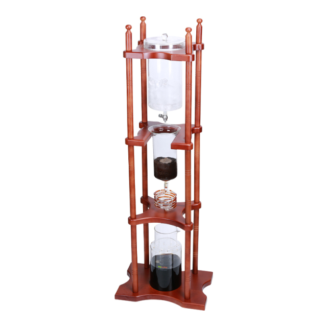 Commercial Solid Wood Cold Drip Coffee Maker with 2000ML Borosilicate Glass Container