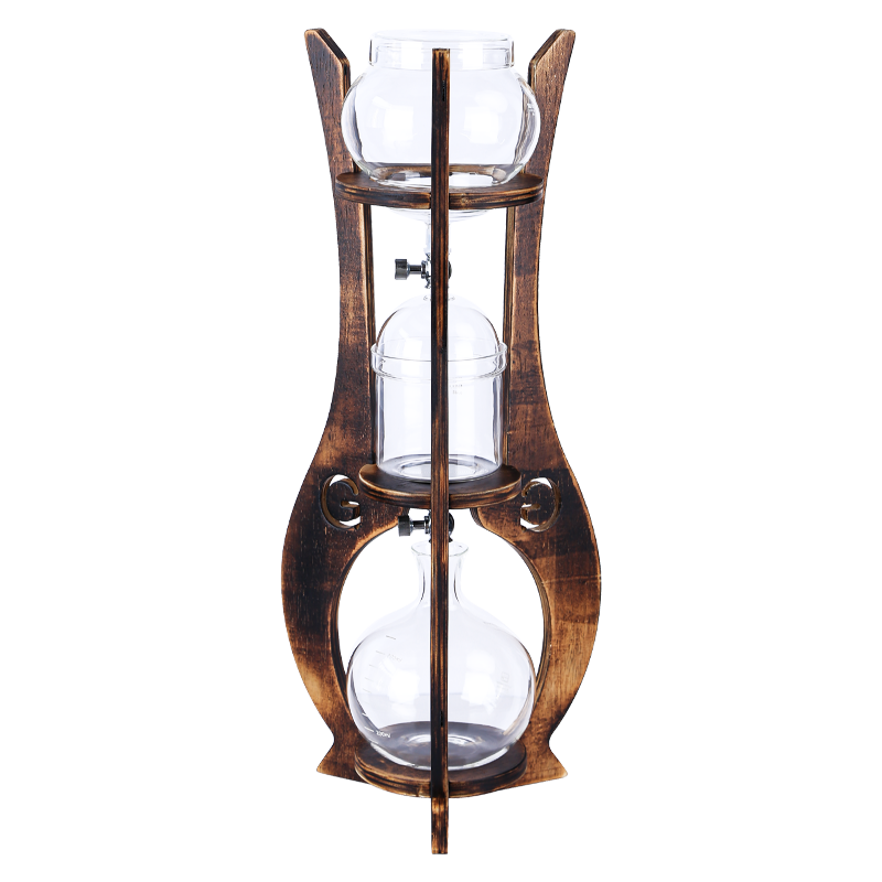 Artisanal Cold Brew Coffee Maker – 1000ml Borosilicate Glass Tower with Carbonized Wood Stand, Slow Drip Iced Coffee System