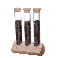 12 Single Dose Coffee Bean Storage Tubes with Wooden Stand and Lids, Dosing Glass Vials for Coffee Bean Storage, Coffee Bean Container Cellars, Espresso Bean Canisters Set