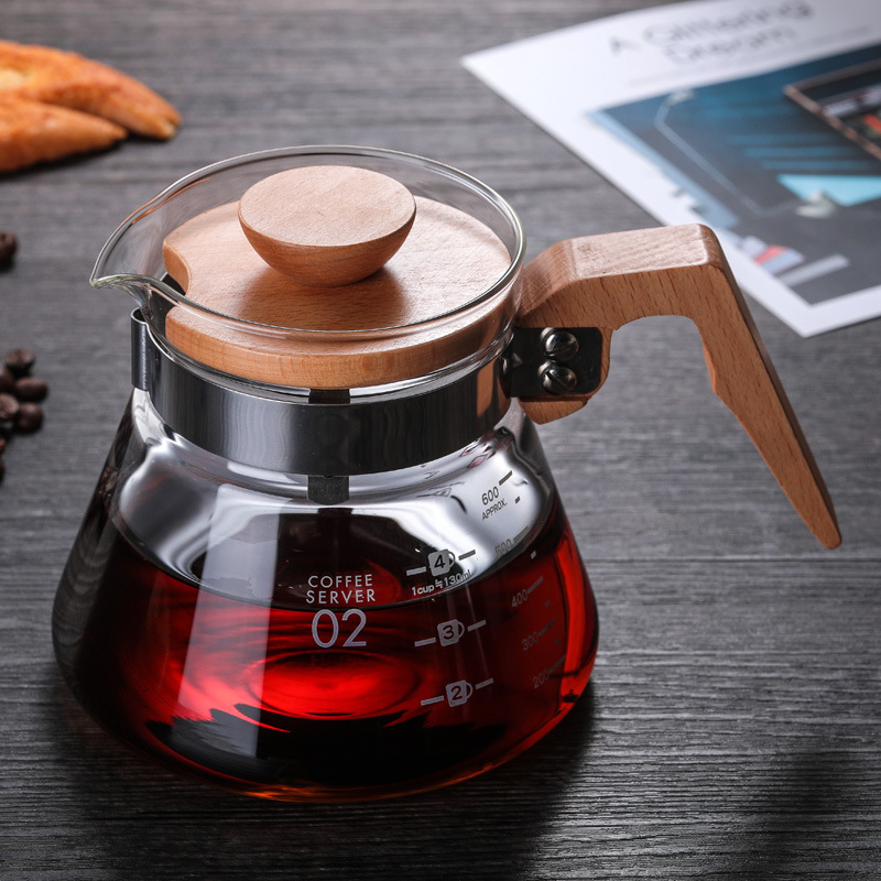 Wooden Handle Borosilicate Glass Coffee Server 400ml & 600ml