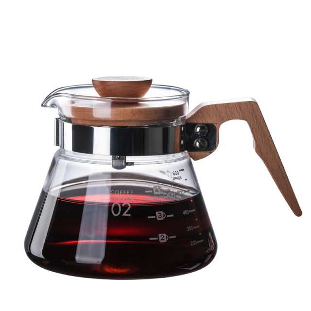 Wooden Handle Borosilicate Glass Coffee Server 400ml & 600ml