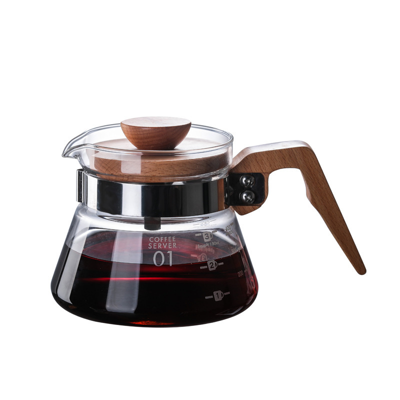 Wooden Handle Borosilicate Glass Coffee Server 400ml & 600ml
