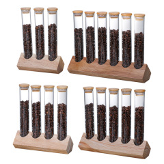 12 Single Dose Coffee Bean Storage Tubes with Wooden Stand and Lids, Dosing Glass Vials for Coffee Bean Storage, Coffee Bean Container Cellars, Espresso Bean Canisters Set