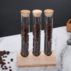 12 Single Dose Coffee Bean Storage Tubes with Wooden Stand and Lids, Dosing Glass Vials for Coffee Bean Storage, Coffee Bean Container Cellars, Espresso Bean Canisters Set