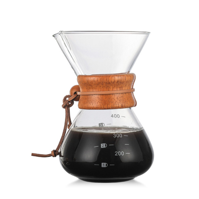 Glass Pour Over Coffee Maker Carafe with Reusable Stainless-Steel Filter and Elegant Bamboo Finish, Great for Brewing Coffee