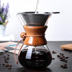 6 Cup Pour Over Coffee Maker,Borosilicate Glass Carafe with Wooden Collar,Drip Coffee Brewer for Home & Office,Dishwasher Safe