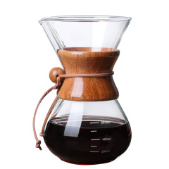 6 Cup Pour Over Coffee Maker,Borosilicate Glass Carafe with Wooden Collar,Drip Coffee Brewer for Home & Office,Dishwasher Safe