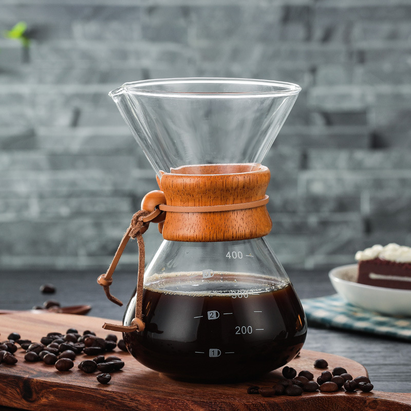 Glass Pour Over Coffee Maker Carafe with Reusable Stainless-Steel Filter and Elegant Bamboo Finish, Great for Brewing Coffee