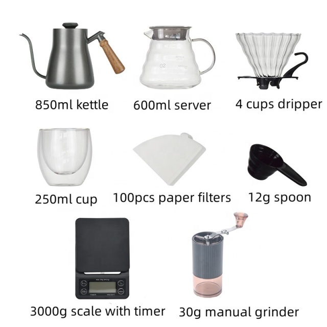 Ecocoffee TS01 Series Arabic Coffee & Tea Set Pour Over Coffee Maker Espresso Coffee Grinder Gift Bag