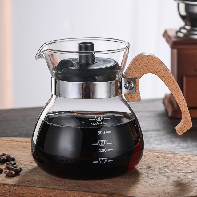 Wooden Handle Borosilicate Glass Coffee Server