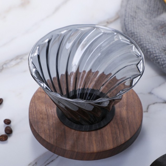Wooden Tray Gray Boroslicate Glass Coffee Server