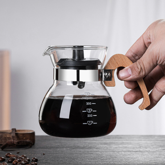 Wooden Handle Borosilicate Glass Coffee Server