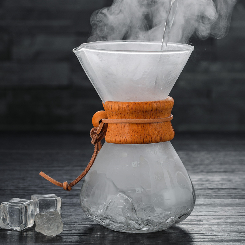 Glass Pour Over Coffee Maker Carafe with Reusable Stainless-Steel Filter and Elegant Bamboo Finish, Great for Brewing Coffee