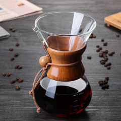 6 Cup Pour Over Coffee Maker,Borosilicate Glass Carafe with Wooden Collar,Drip Coffee Brewer for Home & Office,Dishwasher Safe