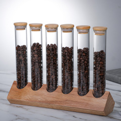 12 Single Dose Coffee Bean Storage Tubes with Wooden Stand and Lids, Dosing Glass Vials for Coffee Bean Storage, Coffee Bean Container Cellars, Espresso Bean Canisters Set