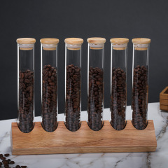 12 Single Dose Coffee Bean Storage Tubes with Wooden Stand and Lids, Dosing Glass Vials for Coffee Bean Storage, Coffee Bean Container Cellars, Espresso Bean Canisters Set