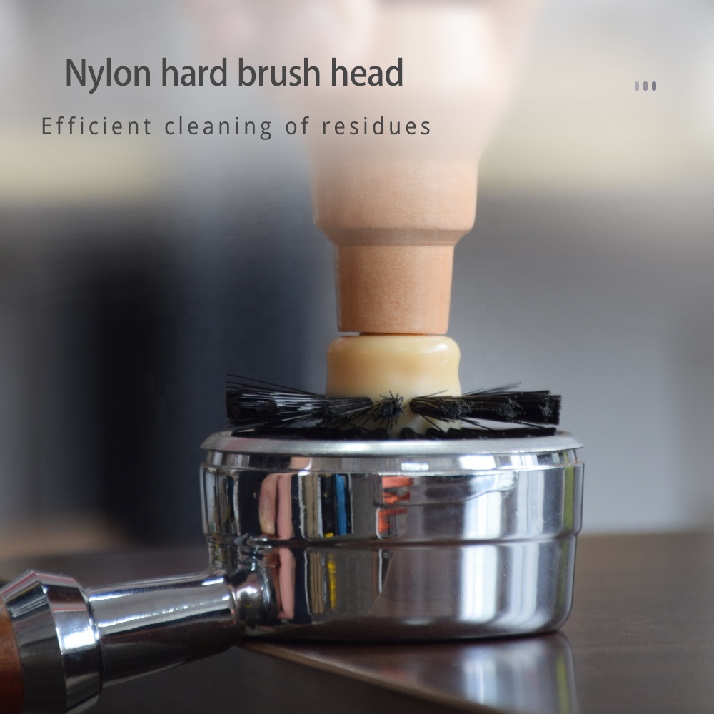 Ecocoffee Espresso 51 mm 58 mm Coffee Portafilter Brush Natural Bristles Coffee Powder Cleaning Brush with Wooden Handle