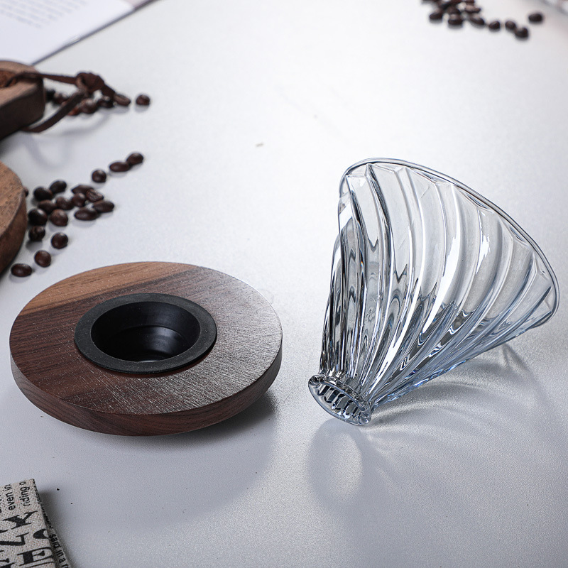 Wooden Tray Gray Boroslicate Glass Coffee Server