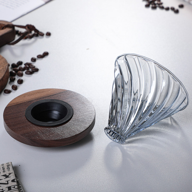 Wooden Tray Gray Boroslicate Glass Coffee Server