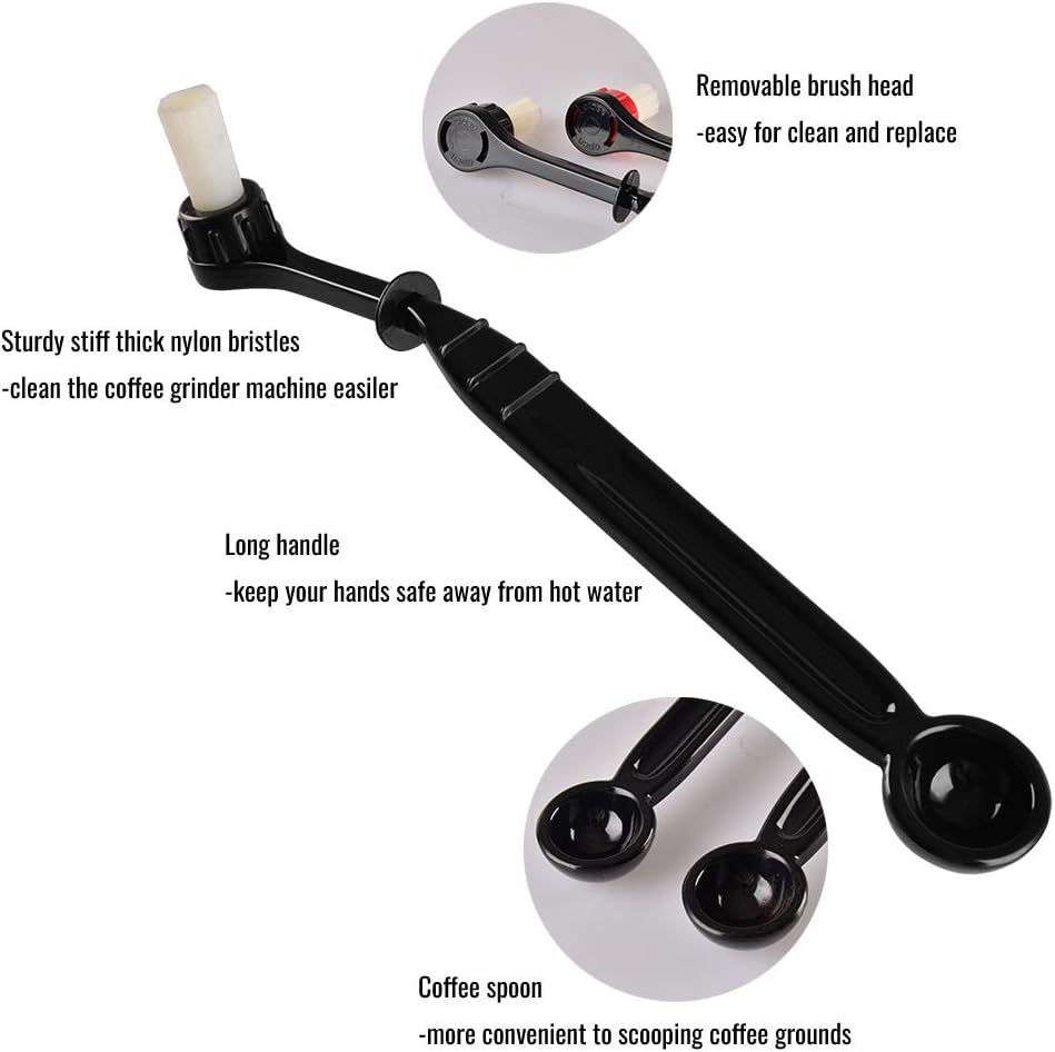 Espresso Machine Cleaning Brush Kit Coffee Cleaning Brush with Spoon and 2 Pieces Detachable Brush Head for Coffee Grinder and Espresso Cleaning