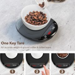 Mini Coffee Scale with Timer - Digital Espresso Scale 2kg/0.1g Accuracy Pour Over Coffee Rechargeable Down to 0.1g High Precision for Kitchen Food Weighing Measuring Baking Black