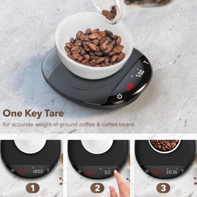 Mini Coffee Scale with Timer - Digital Espresso Scale 2kg/0.1g Accuracy Pour Over Coffee Rechargeable Down to 0.1g High Precision for Kitchen Food Weighing Measuring Baking Black