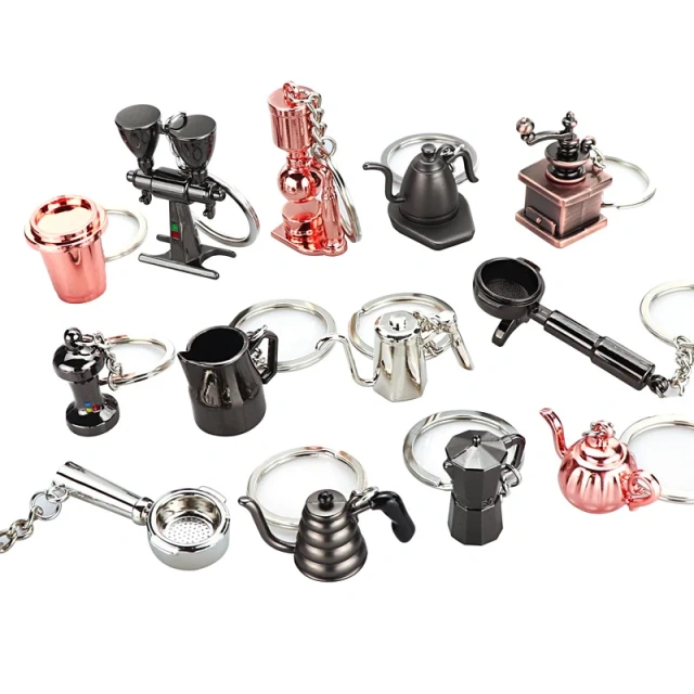 Creative Coffee Keychain Portable Coffee Machine Pitcher Keychain Coffee Handle Keychain Portable Coffeeware Accessories Gift