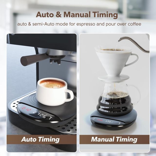 Mini Coffee Scale with Timer - Digital Espresso Scale 2kg/0.1g Accuracy Pour Over Coffee Rechargeable Down to 0.1g High Precision for Kitchen Food Weighing Measuring Baking Black