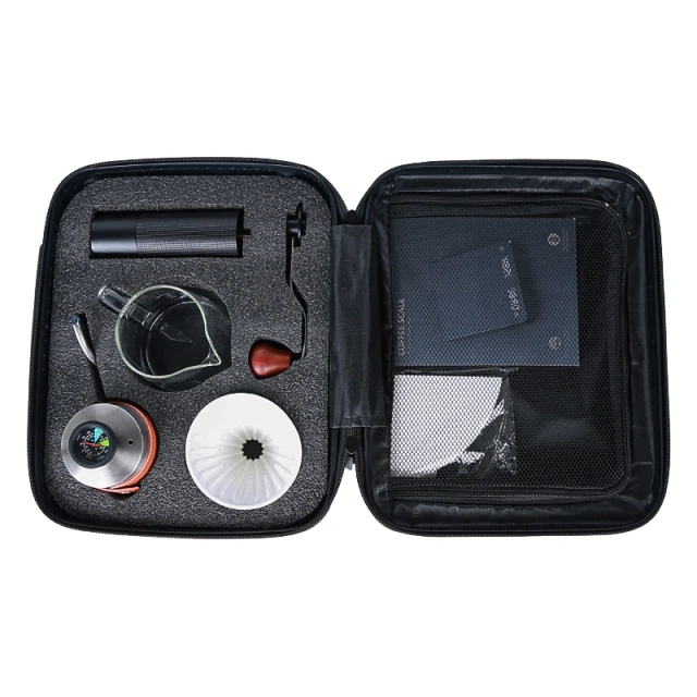 Portable Premium Outdoor Travel Coffee Maker Set Modern Glass Pour Over Drip Kettle with Manual Grinder for Camping Gift TS50