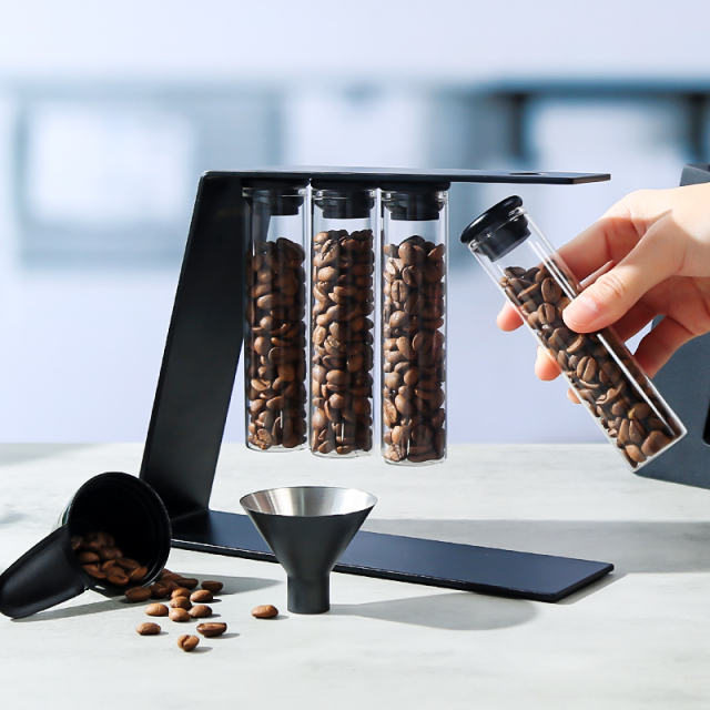 Single Dose Coffee Bean Storage Tubes With magnetic attraction function-4 Tubes Espresso Bean Cellars with stand