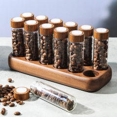 12 Single Dose Coffee Bean Storage Tubes with Wooden Stand and Lids