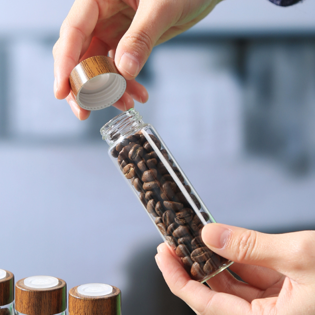 12 Single Dose Coffee Bean Storage Tubes with Wooden Stand and Lids
