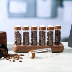 12 Single Dose Coffee Bean Storage Tubes with Wooden Stand and Lids