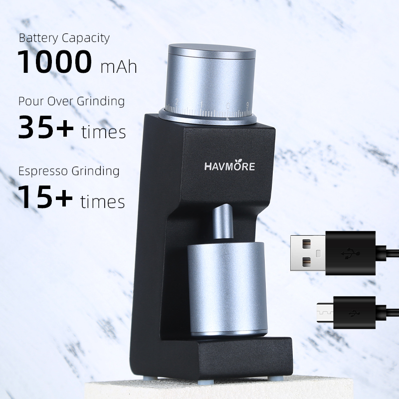 HAVMORE Portable Electric Coffee Grinder - Rechargeable, Cordless for Traveling, Camping, Office - 38 Adjustable Grind Settings, Stainless Steel Burr Mill