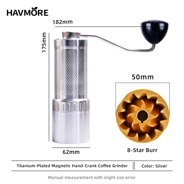 Havmore New Aluminum Alloy Body 50MM Titanium Coated Conical Bur Manual Hand Grinder