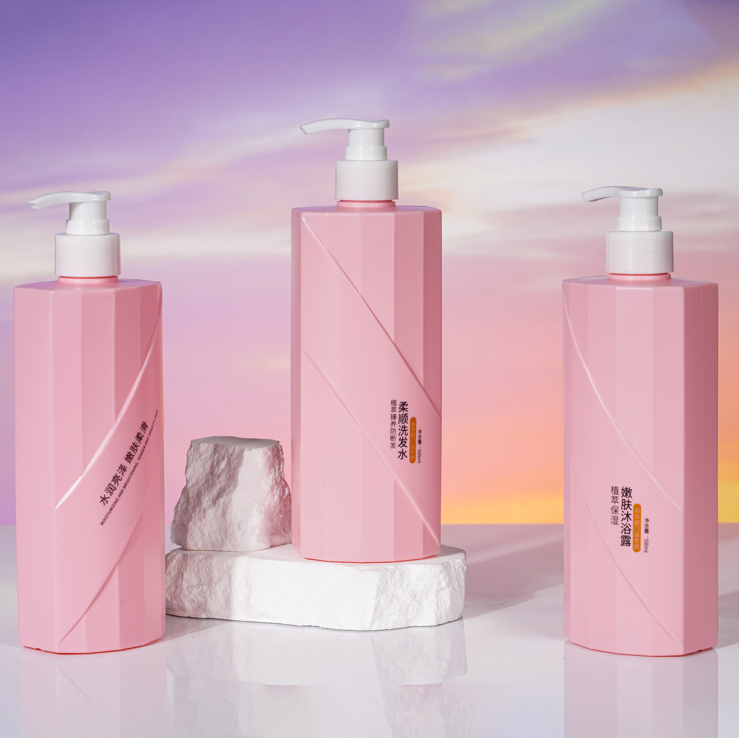 Customized 500ml Prismatic Flat Shoulder Lotion Bottle, Shampoo Packaging, Pet Care Packaging, China Cosmetics Bottle Packaging Factory